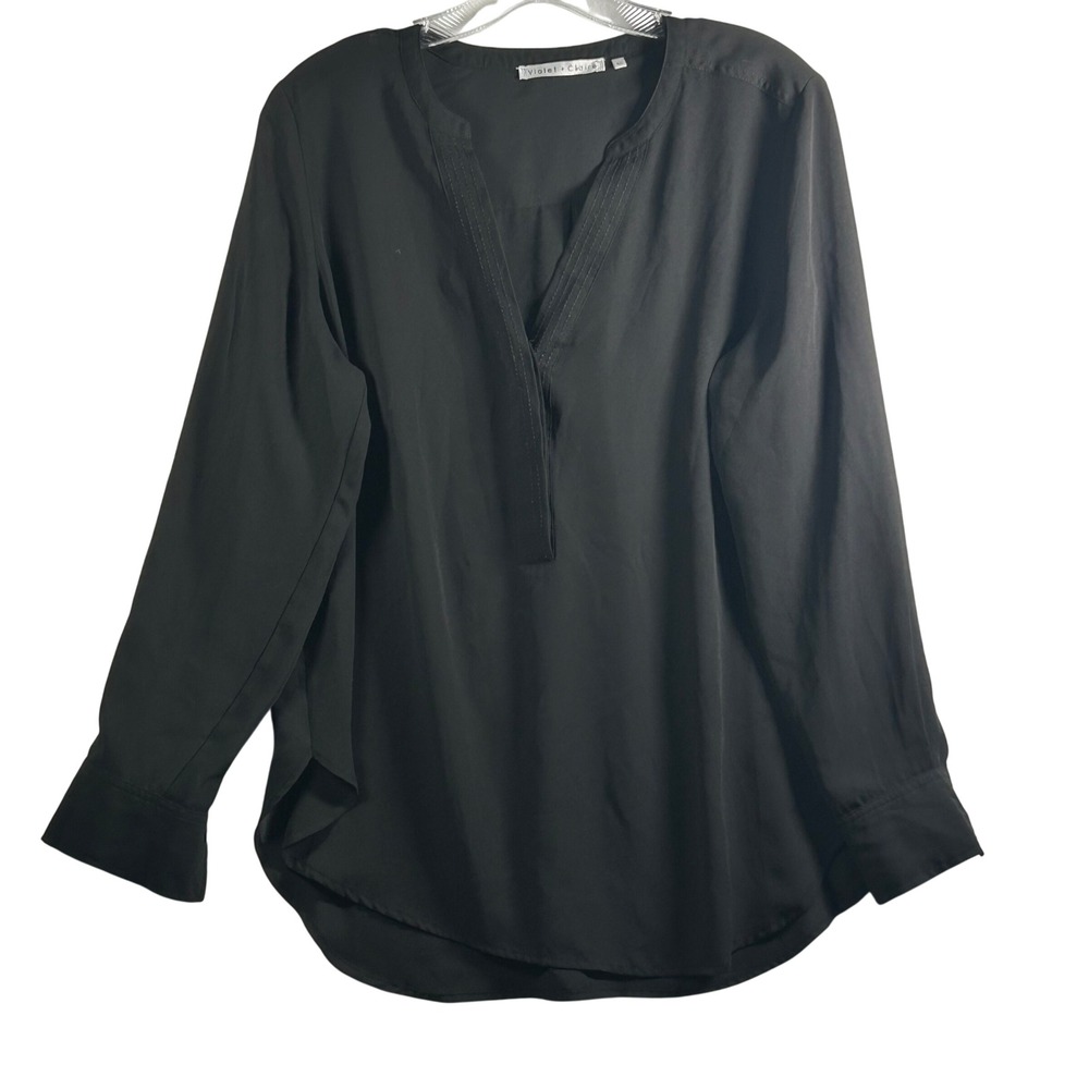 Violet + Claire Black Long Sleeve‎ V Neck Button Front Shirt Top Womens Size M